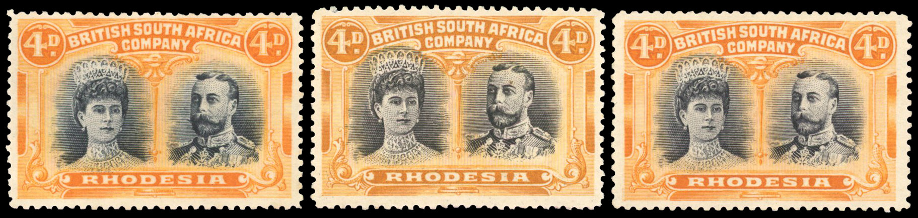 Rhodesia 1910-13 4d perf 14 group