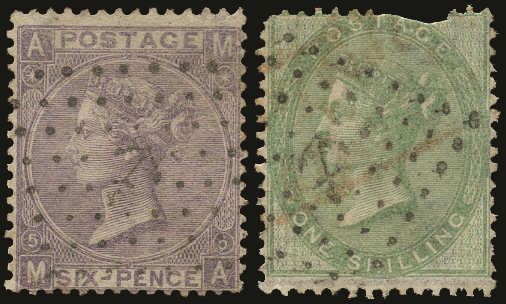 SG97 1865 6d Lilac Pl.5. (Wmk. Emblems) anchor lozenge