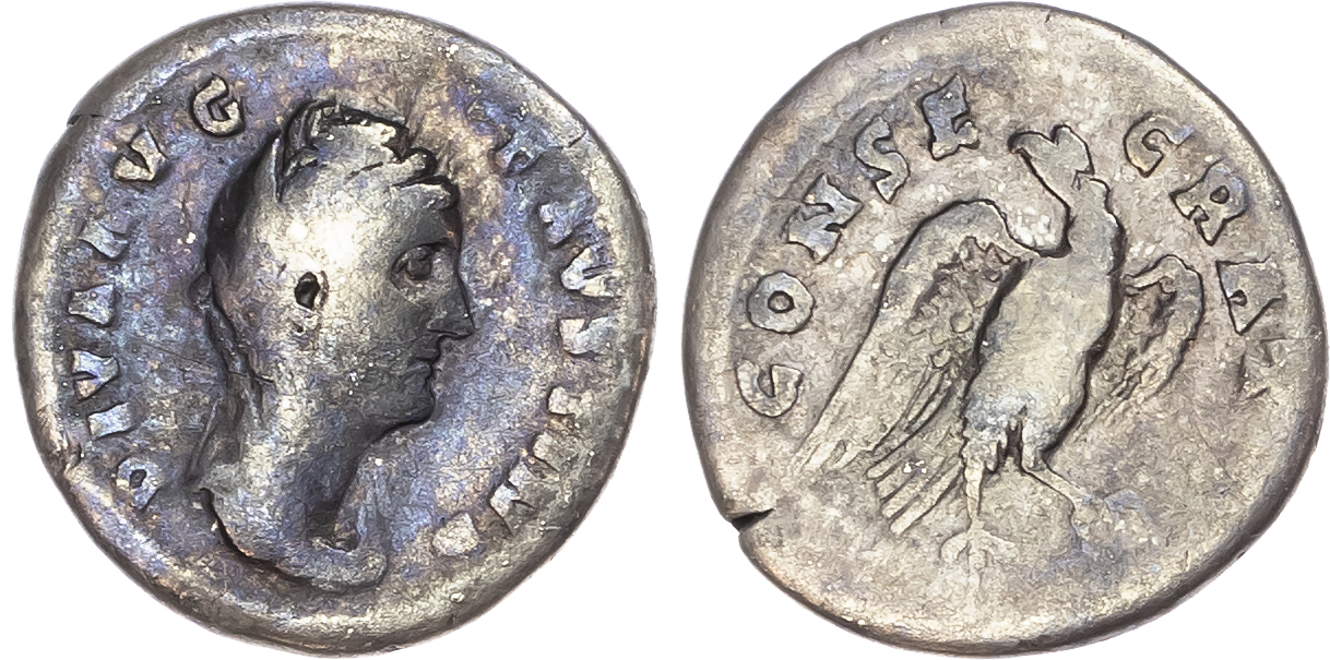 Diva Faustina Senior (d. AD 140/1) AR Denarius, Rome, 2.81g. 