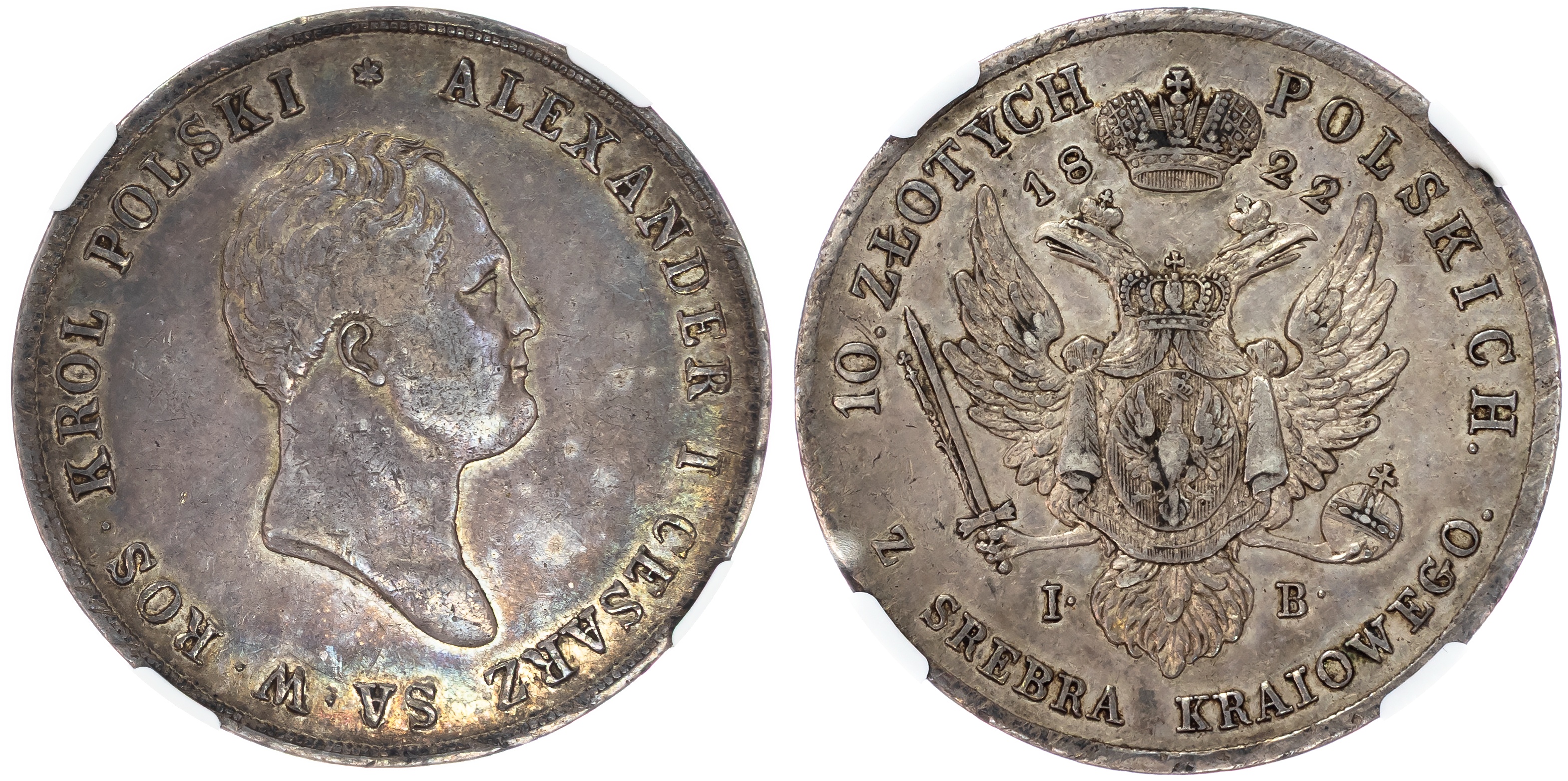 Poland (under Russia), Alexander I (1801-1825), silver 10 Zlotych, 1822/1 IB, Warsaw (Bit. 821; Kopicki 2716).…