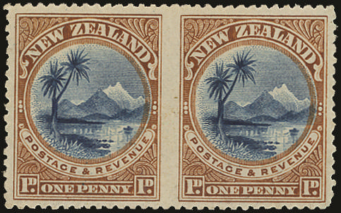 New Zealand 1898 1d blue and yellow-brown, horiz pair, ERROR IMPERF BETWEEN, SG 247a Mint