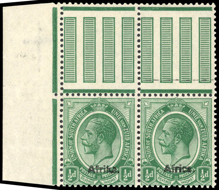 South West Africa SG 16 var 1923-26 ½d error Zuidwest and South West omitted