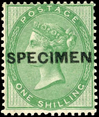 Great Britain 1856 1s deep green, optd “SPECIMEN” type 4, SG 71s