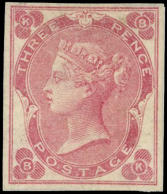 1862 3d Rose (Plate 3, with dots). Very fine unused four margin imperforate example from a spare registration sheet lett…
