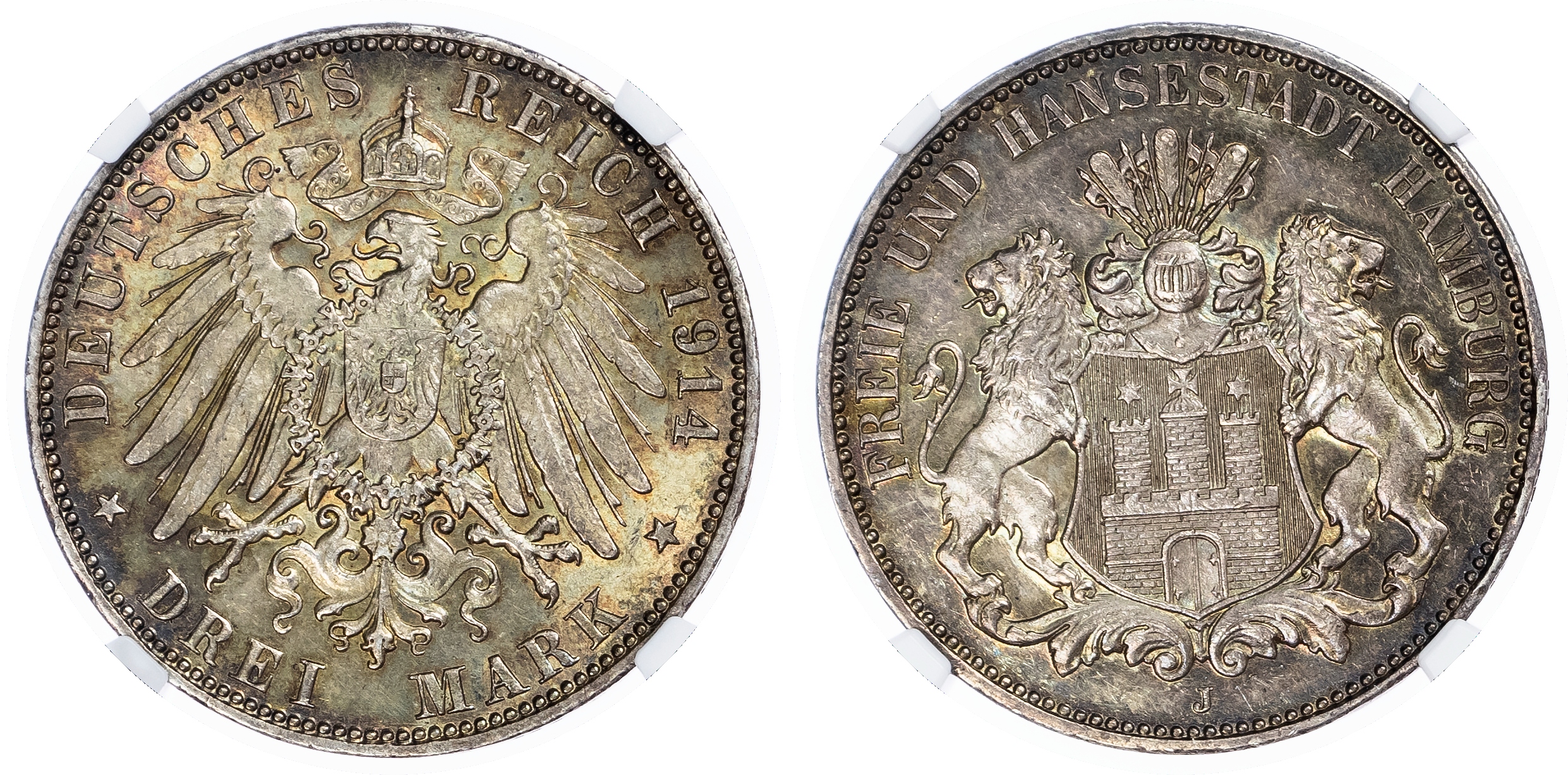 Germany, States. Hamburg AR 3 Marks. 1914J. 