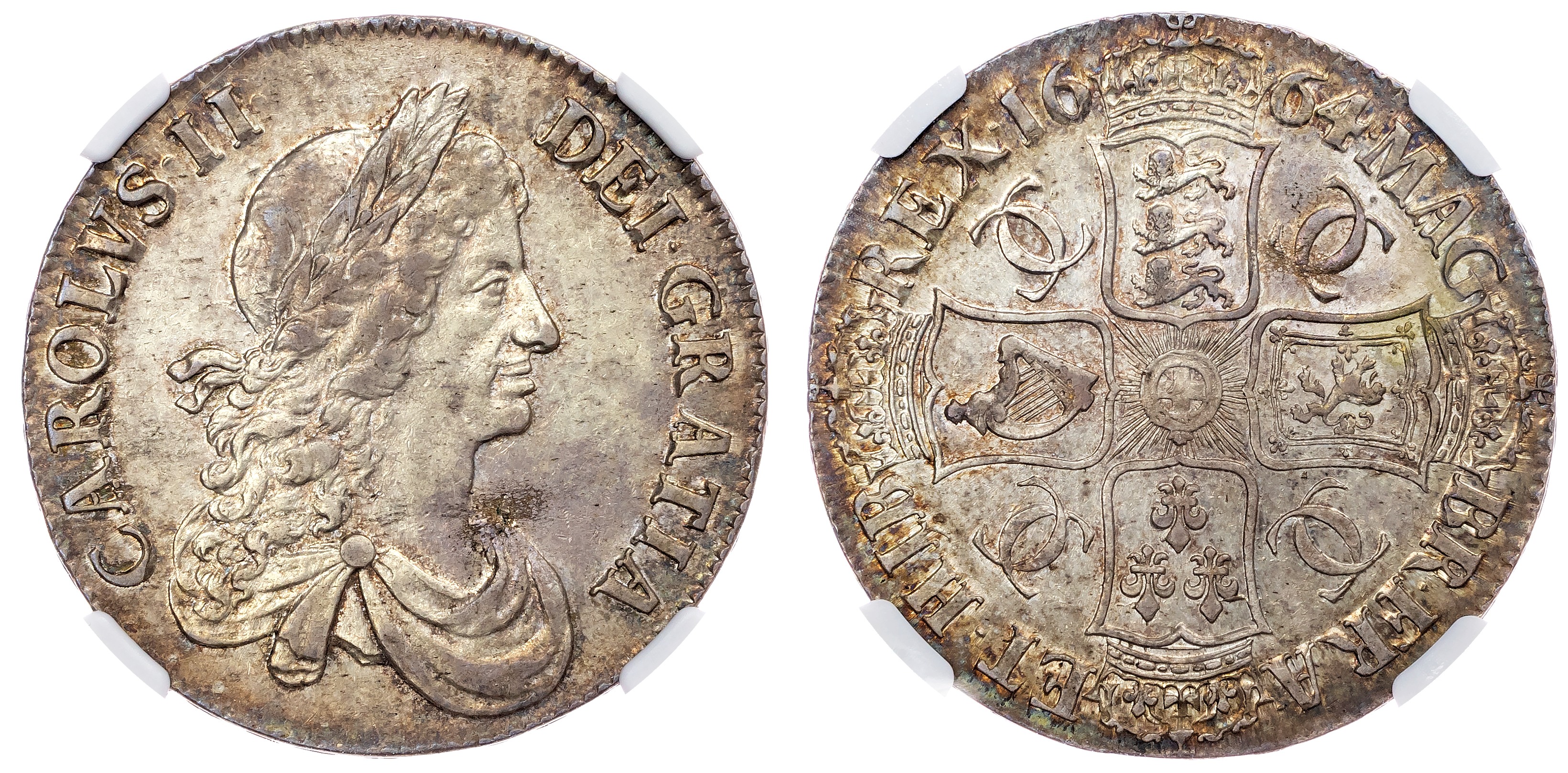 Charles II (1660‐1685), AR Crown, 1664 XVI. NGC AU 58 