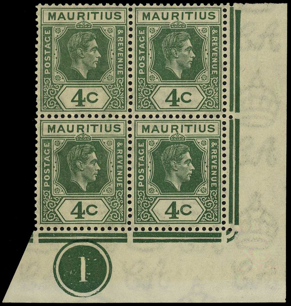 1938 4ct dull green Plate 1 block of four...