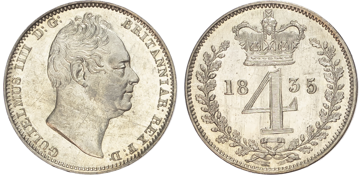 William IV (1830-1837), Maundy Set, 1835, Fourpence, Threepence, Twopence, Penny.