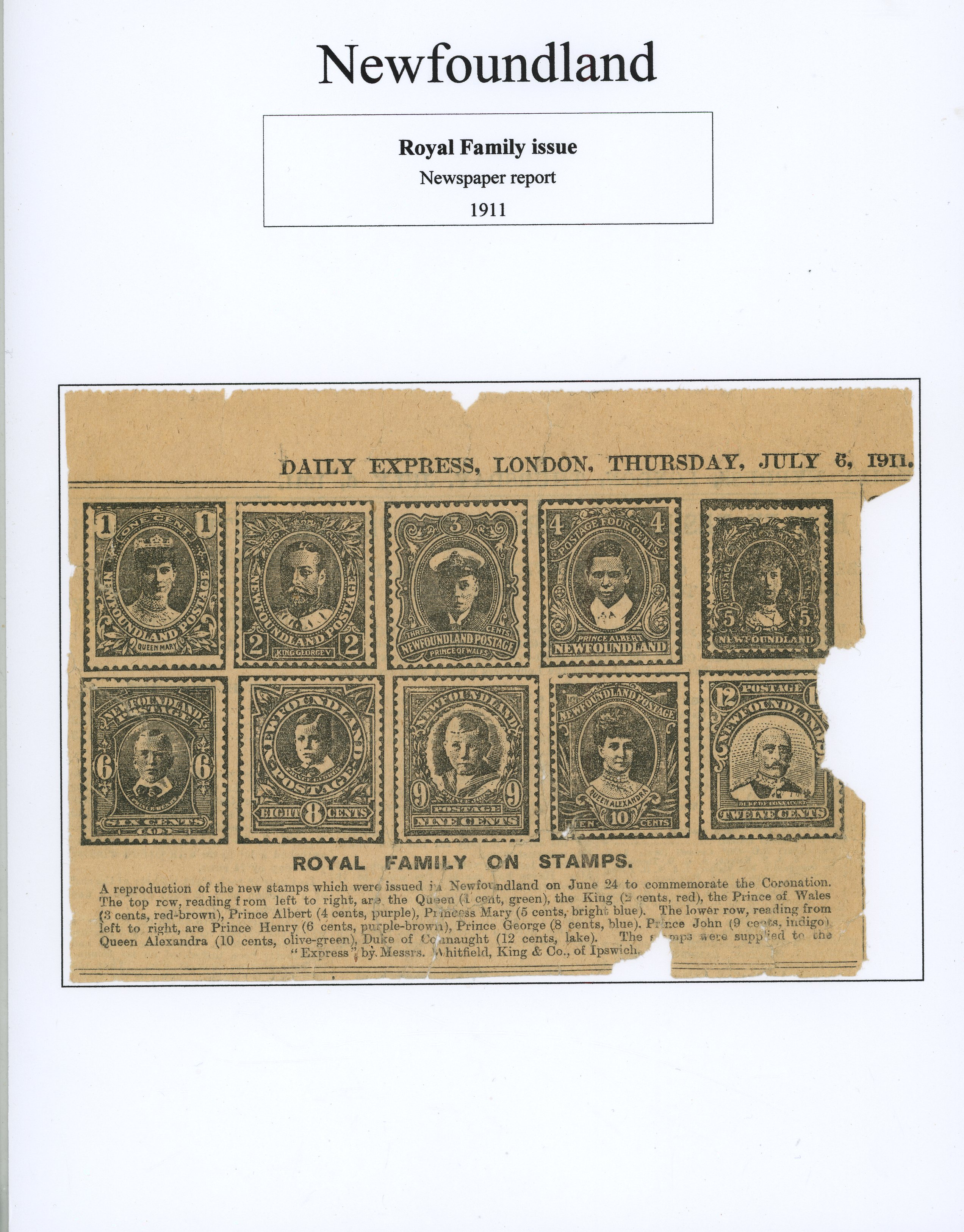 Newfoundland 1911-16 Royal Family/ Coronation issue on pages...