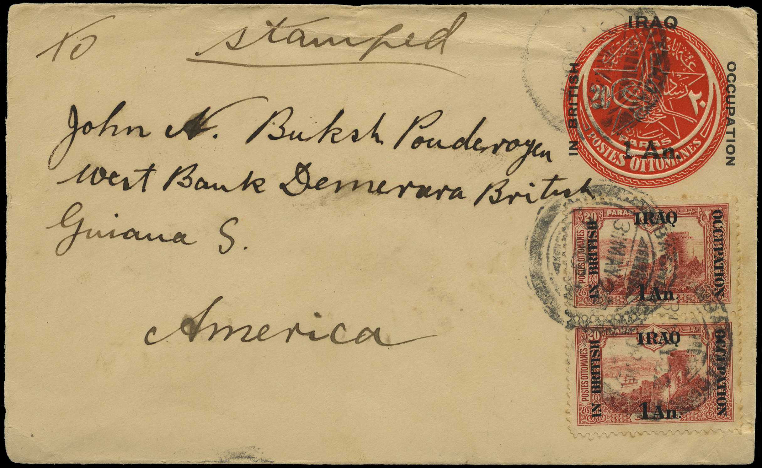 1922 surcharged 1a on 20pa postal...