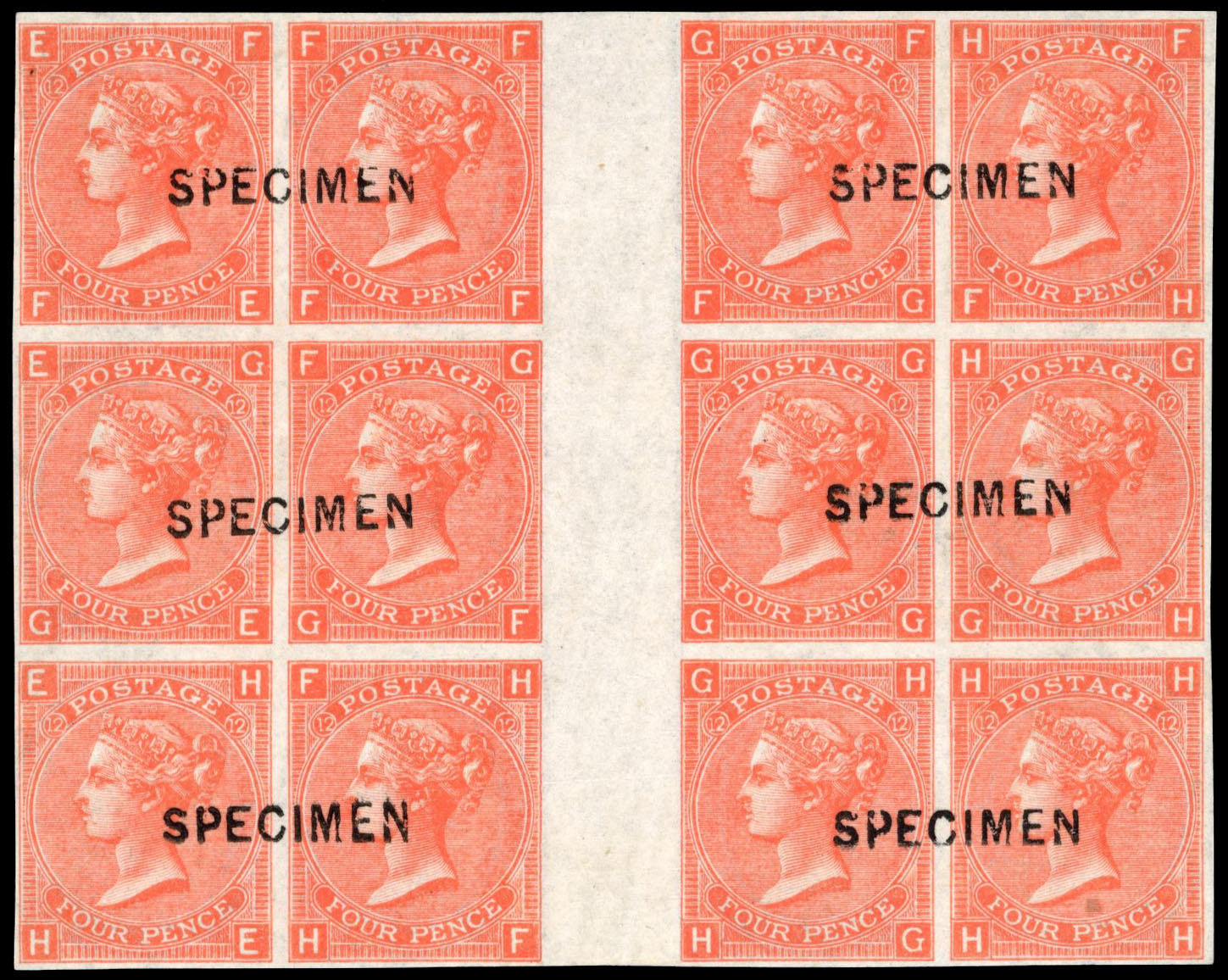 GB 1870 SG 95 4d interpanneau Specimen block