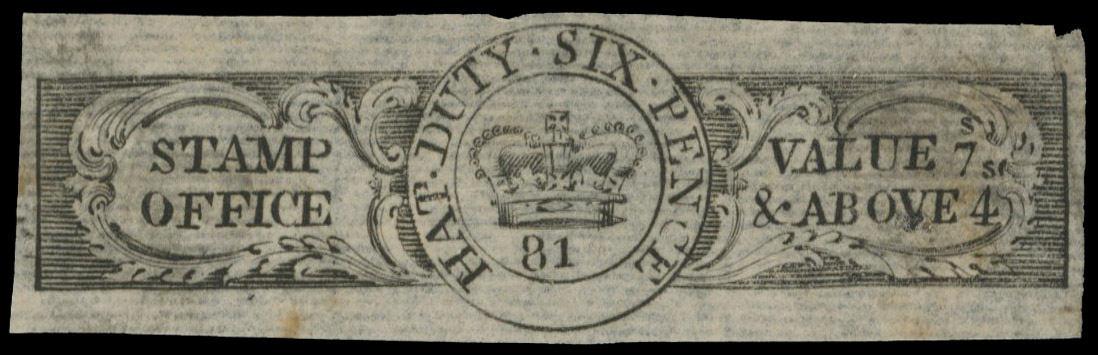 GB. Hat Tax. 1784 6d black Die 81