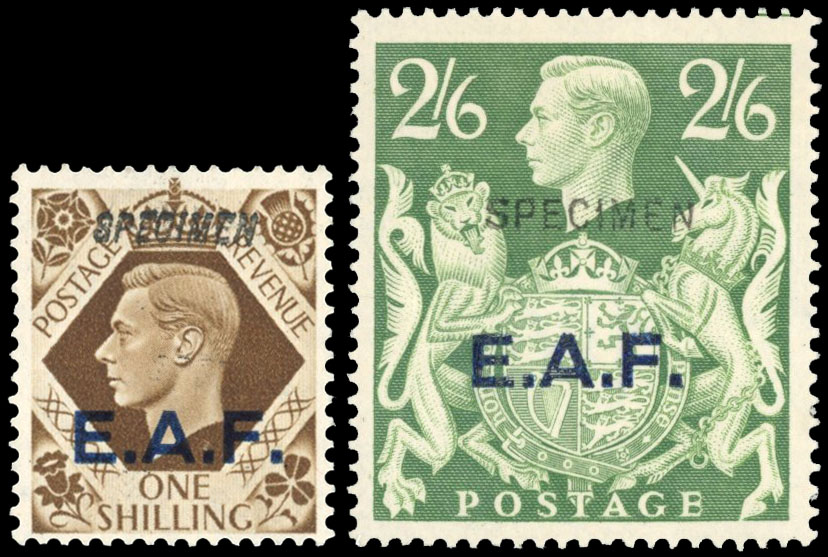 BOIC Somalia 1943-46 1s and 2s6d, optd ‘SPECIMEN’, Fine. SG S8s-S9s