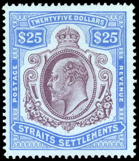 Malaya Straits Settlements SG 168 1906-12 $25 purple and blue on blue paper mint