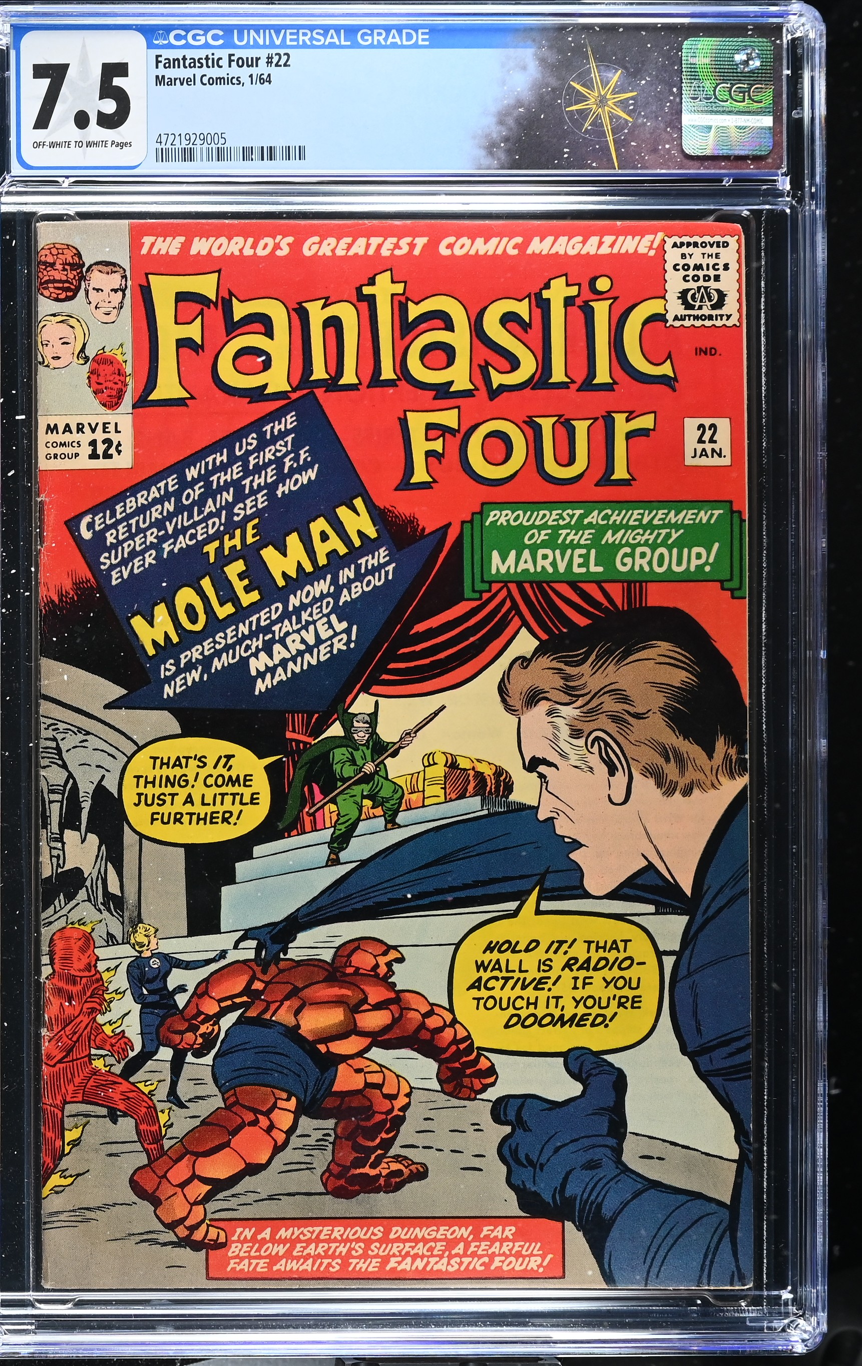 Fantastic Four #22 CGC 7.5 2nd Appearance of the Mole Man (Marvel Comics, 1964) Off-White to White Pages