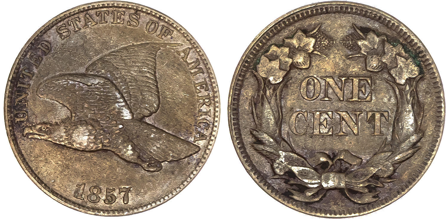USA , Flying Eagle copper-nickel Cent, 1857, Philadelphia, 4.71g (KM 85). About Extremely Fine, small patch of…