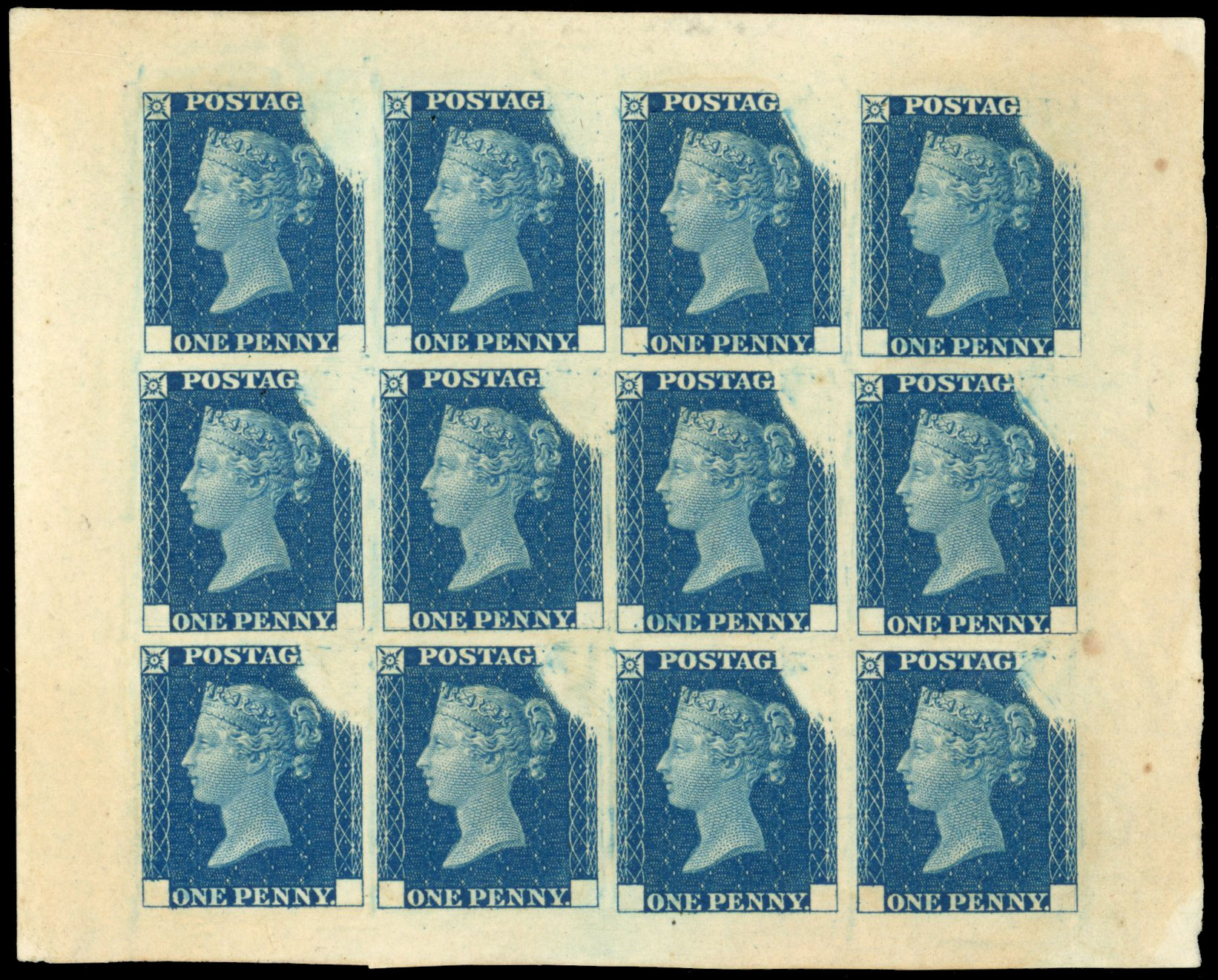 Great Britain SG 2var DP20 1d rainbow trial complete sheet