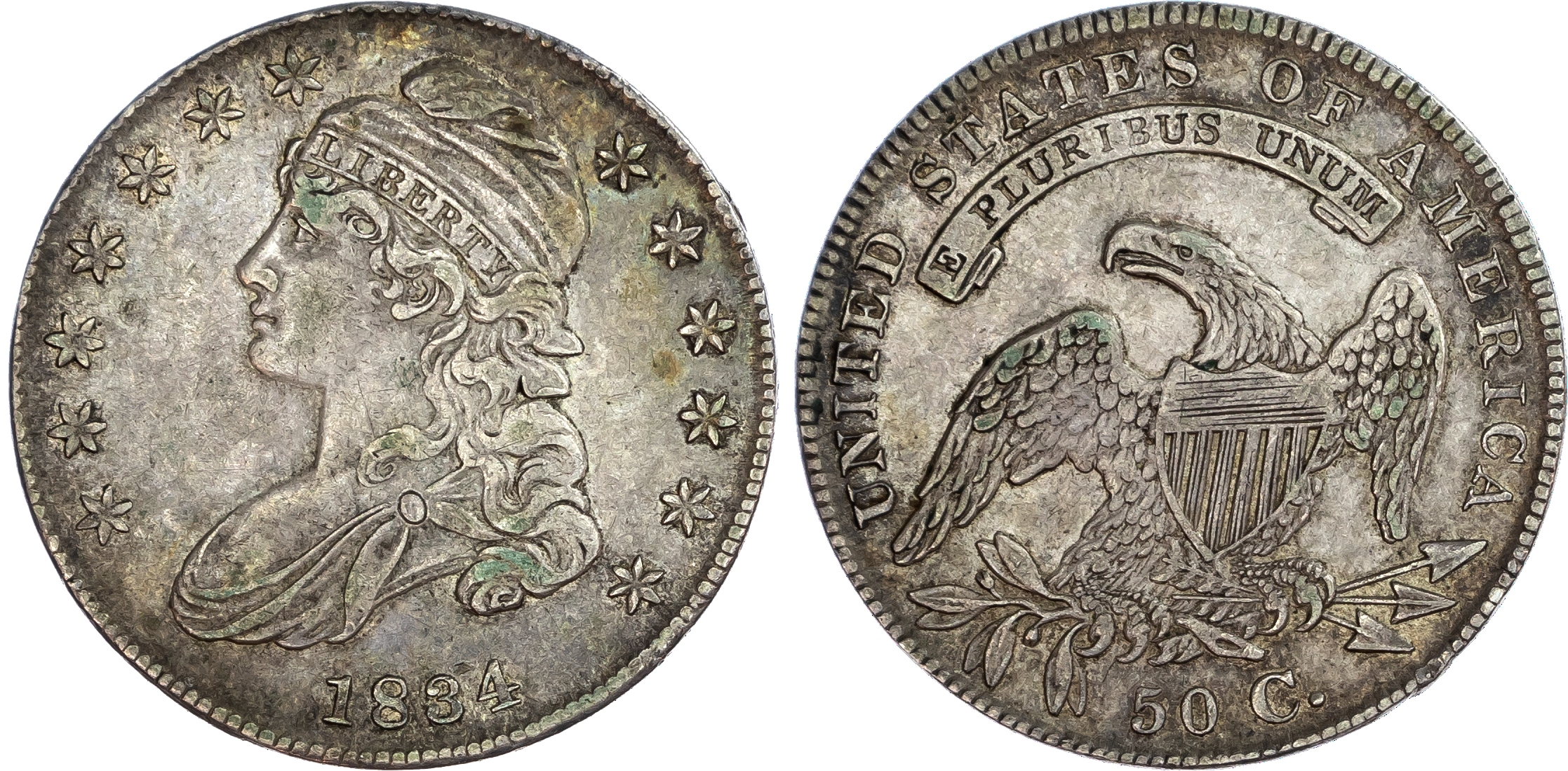 USA, Capped Bust, silver Half Dollar, 1834, small date, small letters variety, 13.45g.
