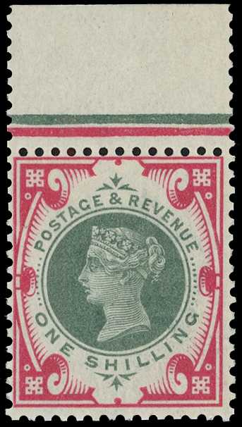 1900 1/- green and 'carmine-pink' top...