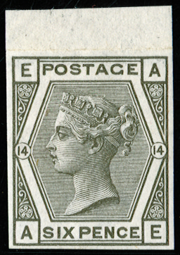 GB SG147var 1880 6d Grey Pl.14. Imprimatur lettered AE.