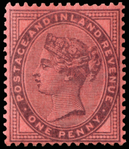 GB SG172var 1881 1d Colour trial (Die 2) in purple on red.
