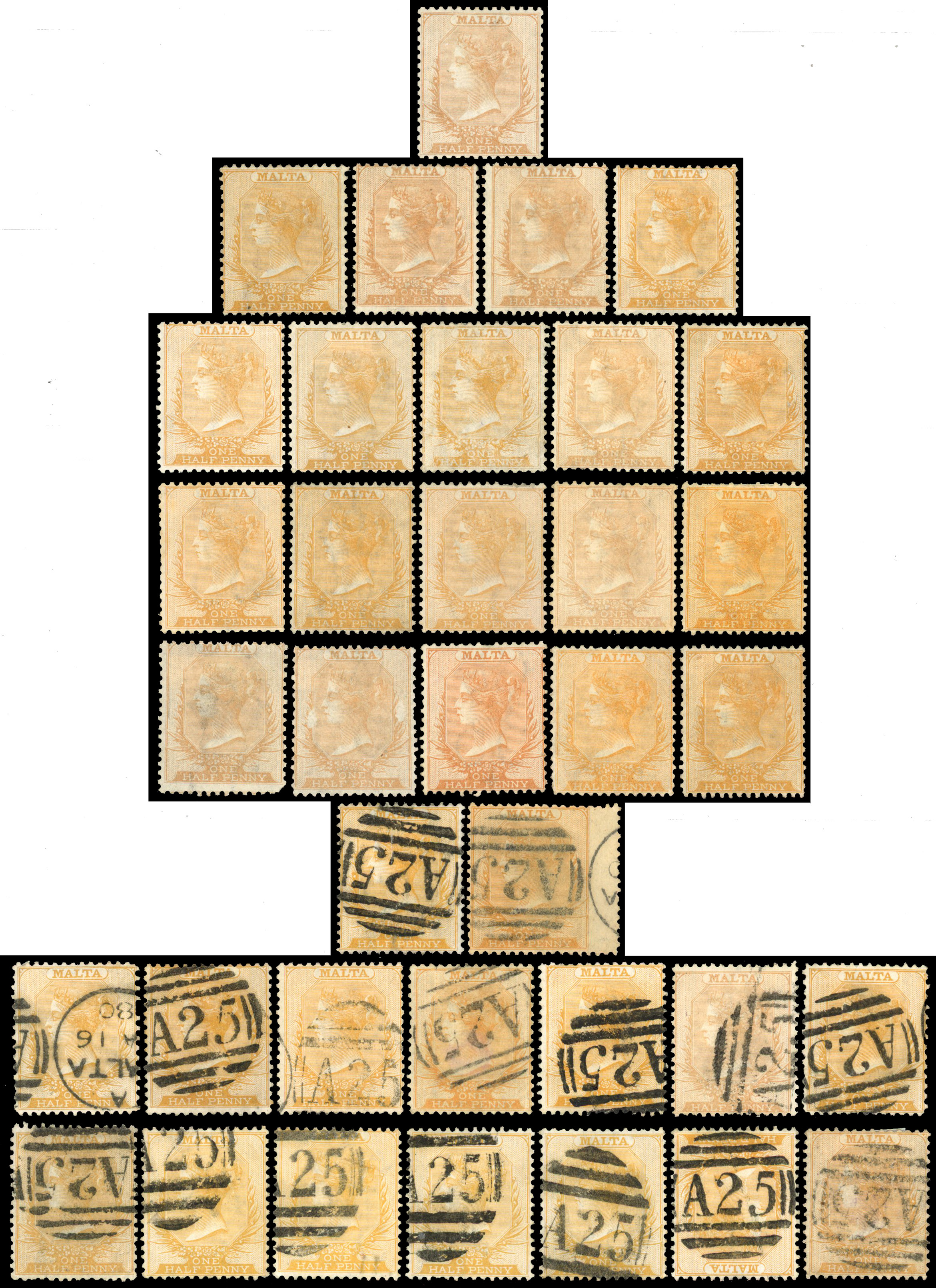 1860-81 mint/unused and used ½d selection arranged on a Hagner sheet