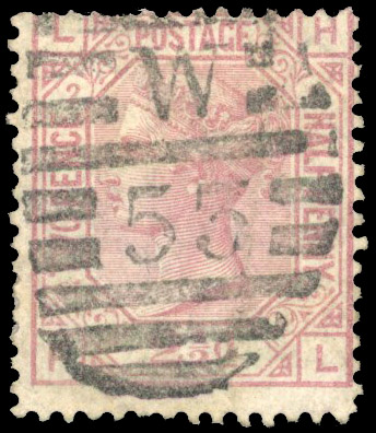 1873-80 2½d rosy-mauve, plate 2, error of lettering LH-FL for LH-HL, cancelled