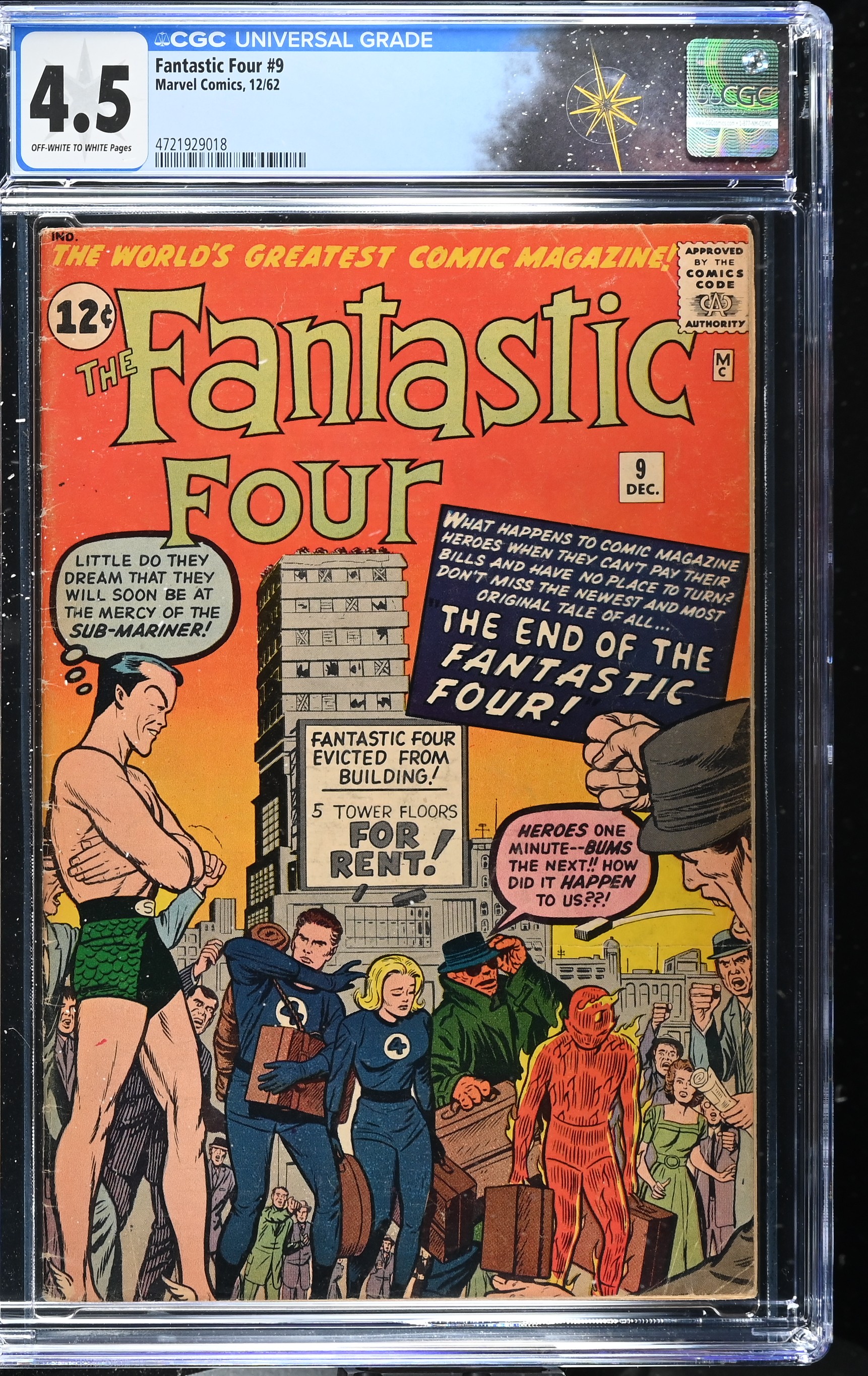 Fantastic Four #9 CGC 4.5 3rd Silver Age Appearance of Sub-Mariner (Marvel Comics, 1962) Off-White to White Pages