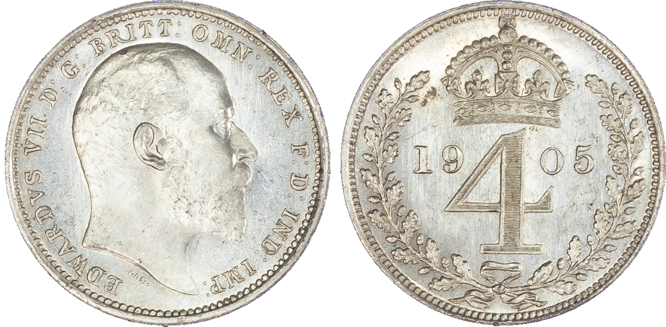 Edward VII (1901-10), Maundy Set, 1905, bare head right, DES raised below truncation for engraver G. W. De Saulles, legend