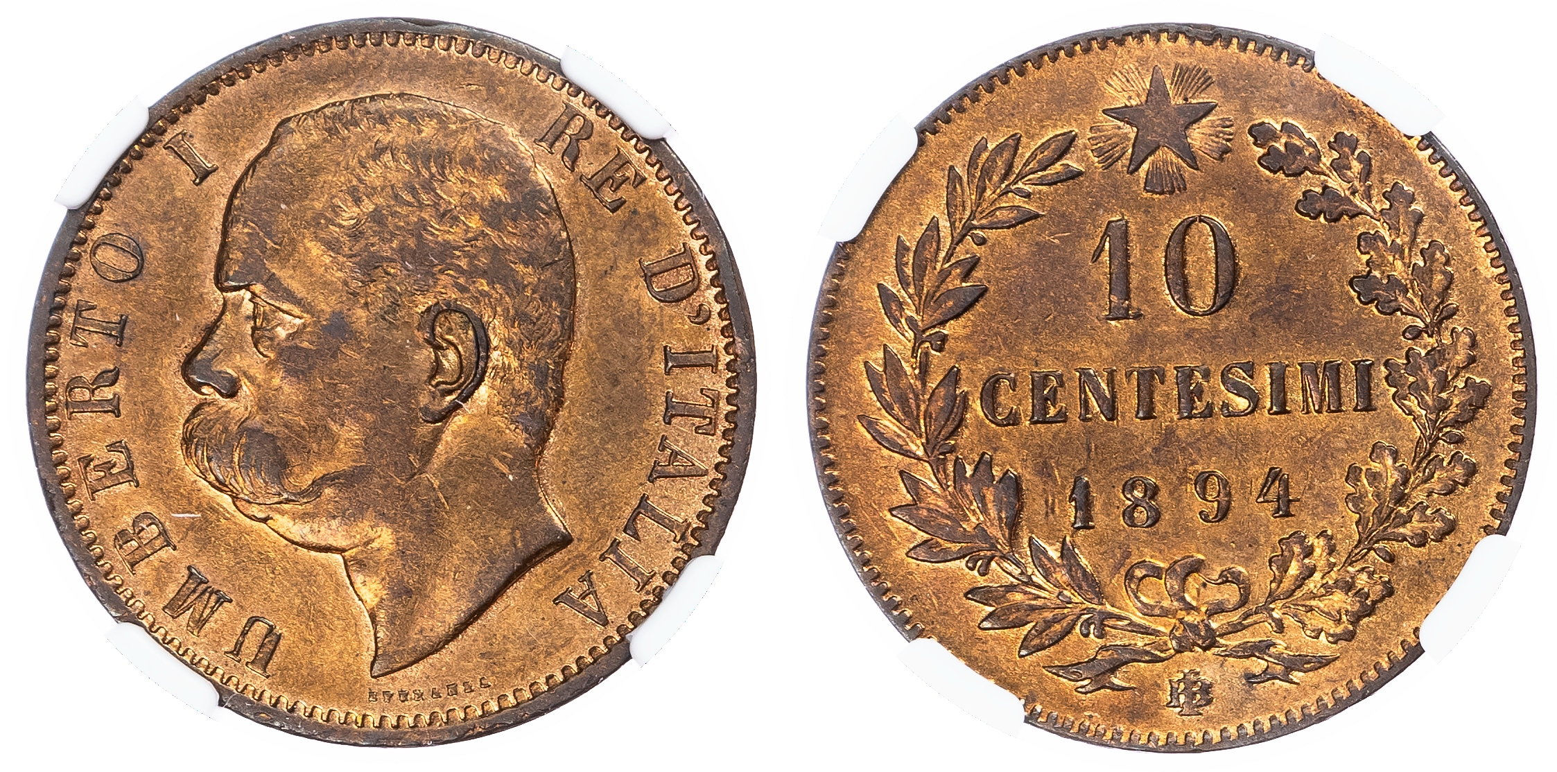 Italy. Umberto I CU 10 Centesimi. 1894BI.