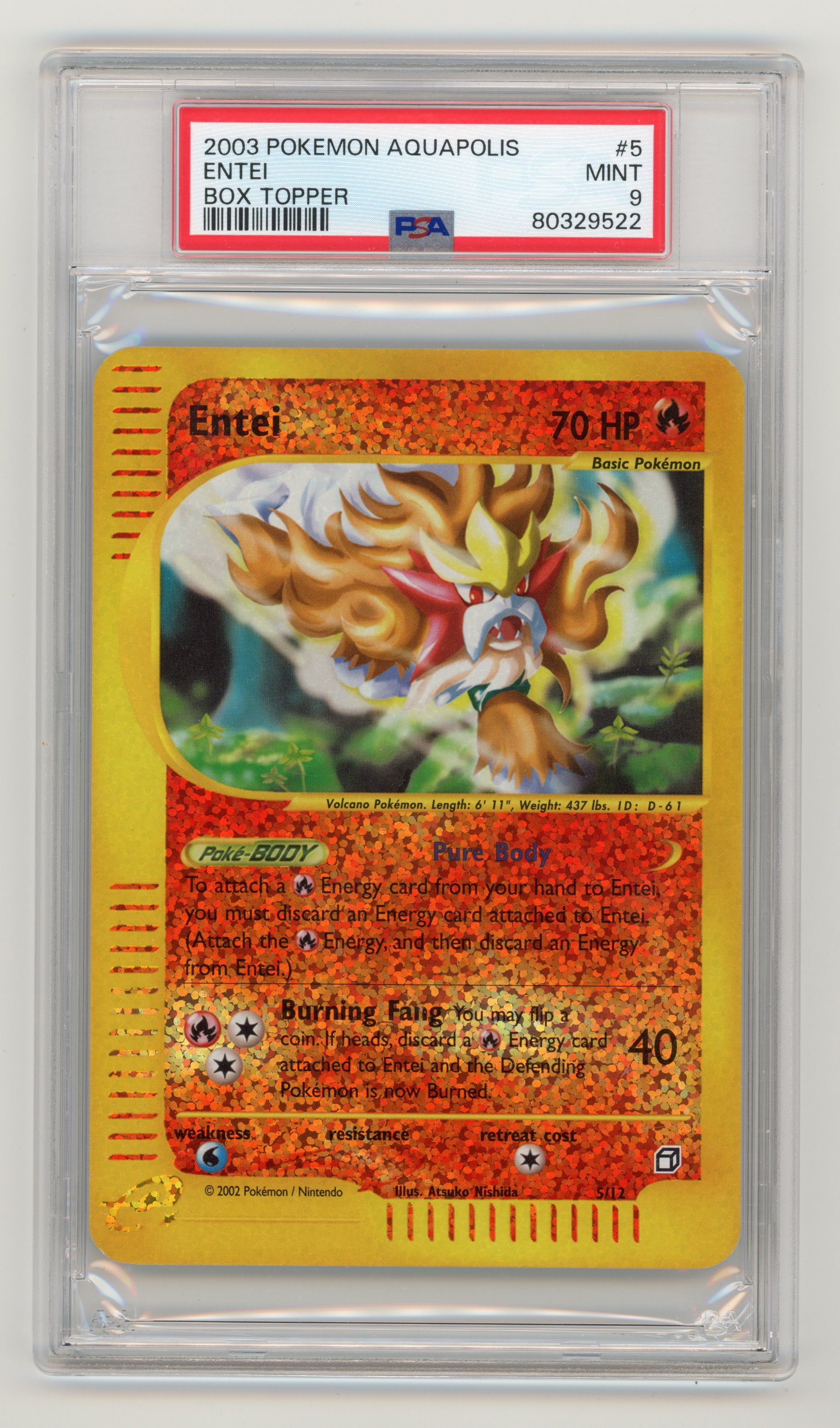 PSA 9 Entei #5 Box Topper Jumbo Aquapolis