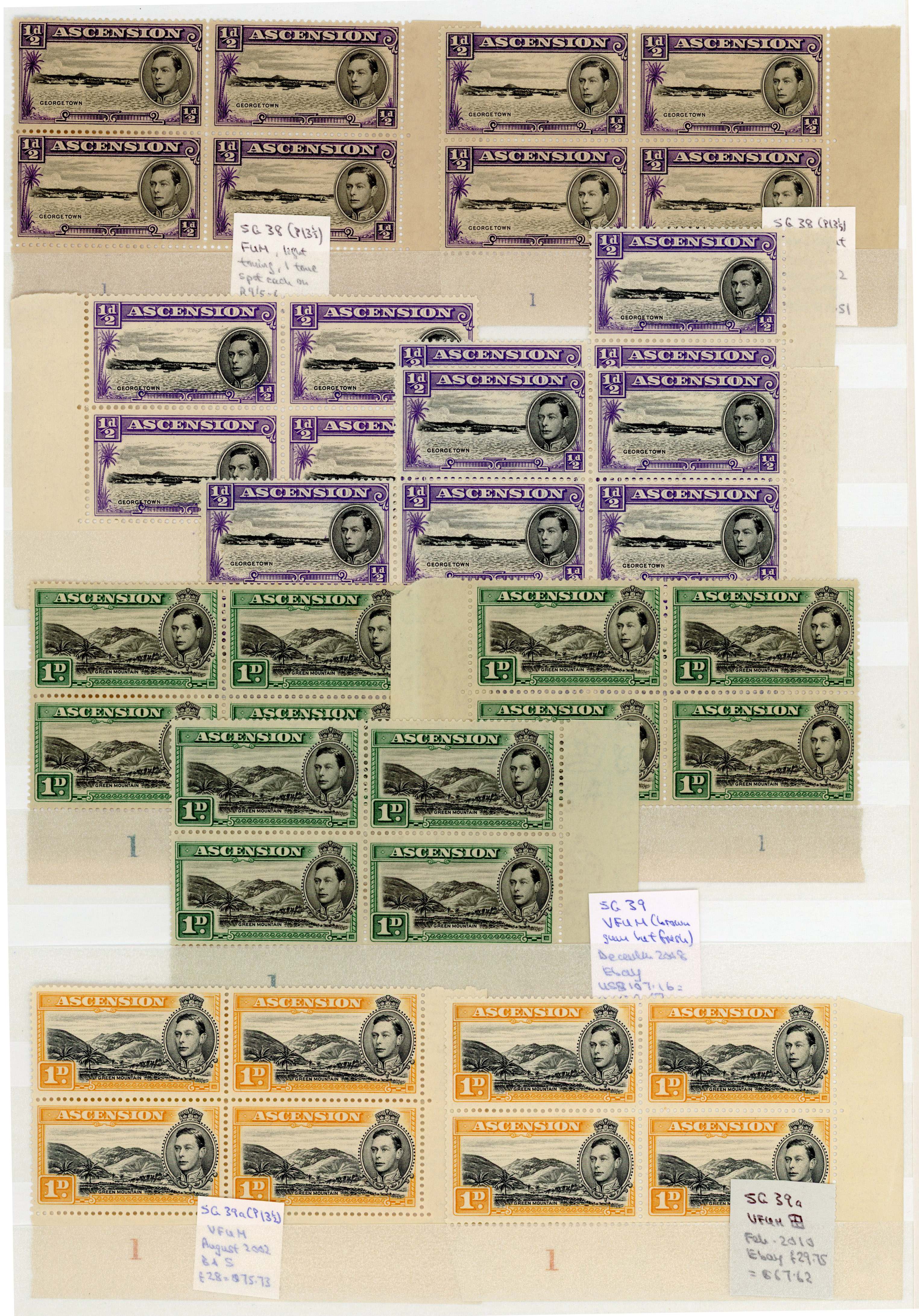 Ascension SG 38-47b Plate blocks mint