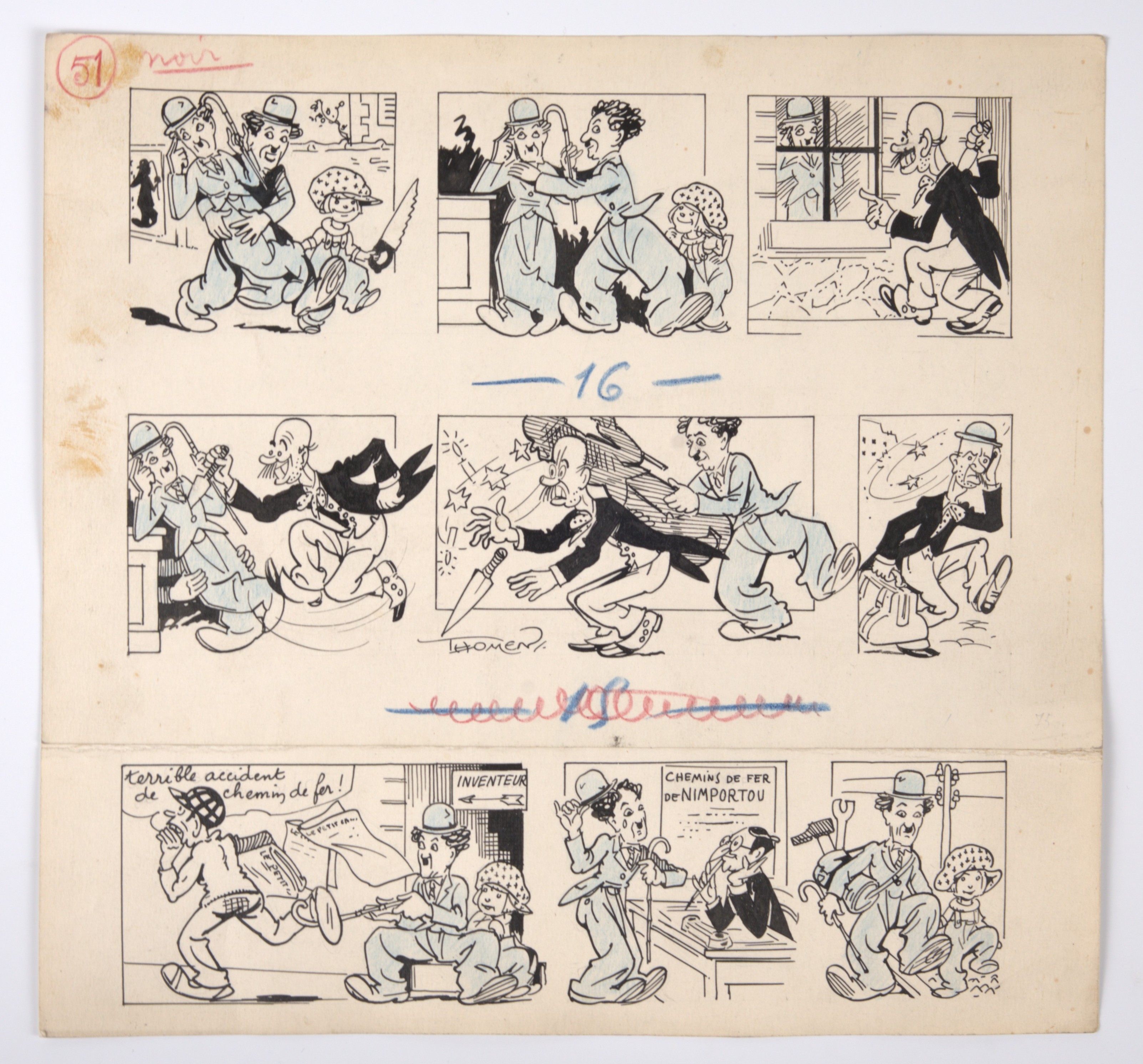 Raoul Thomen Charlie Chaplin Influence 'Charlot' Platinum Age Ink Comic Strip 