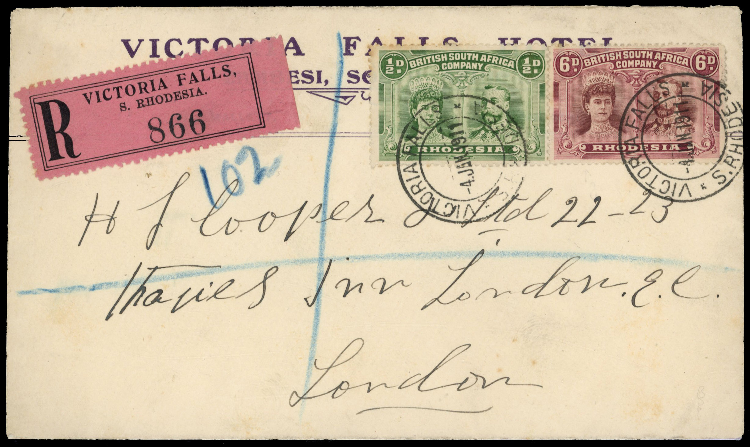 6d red-brown and mauve with Gash in Ear plus ½d on registered cover to London