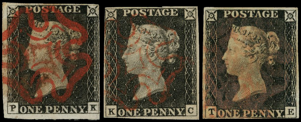 1840 1d Black Pl.3. Used group of three