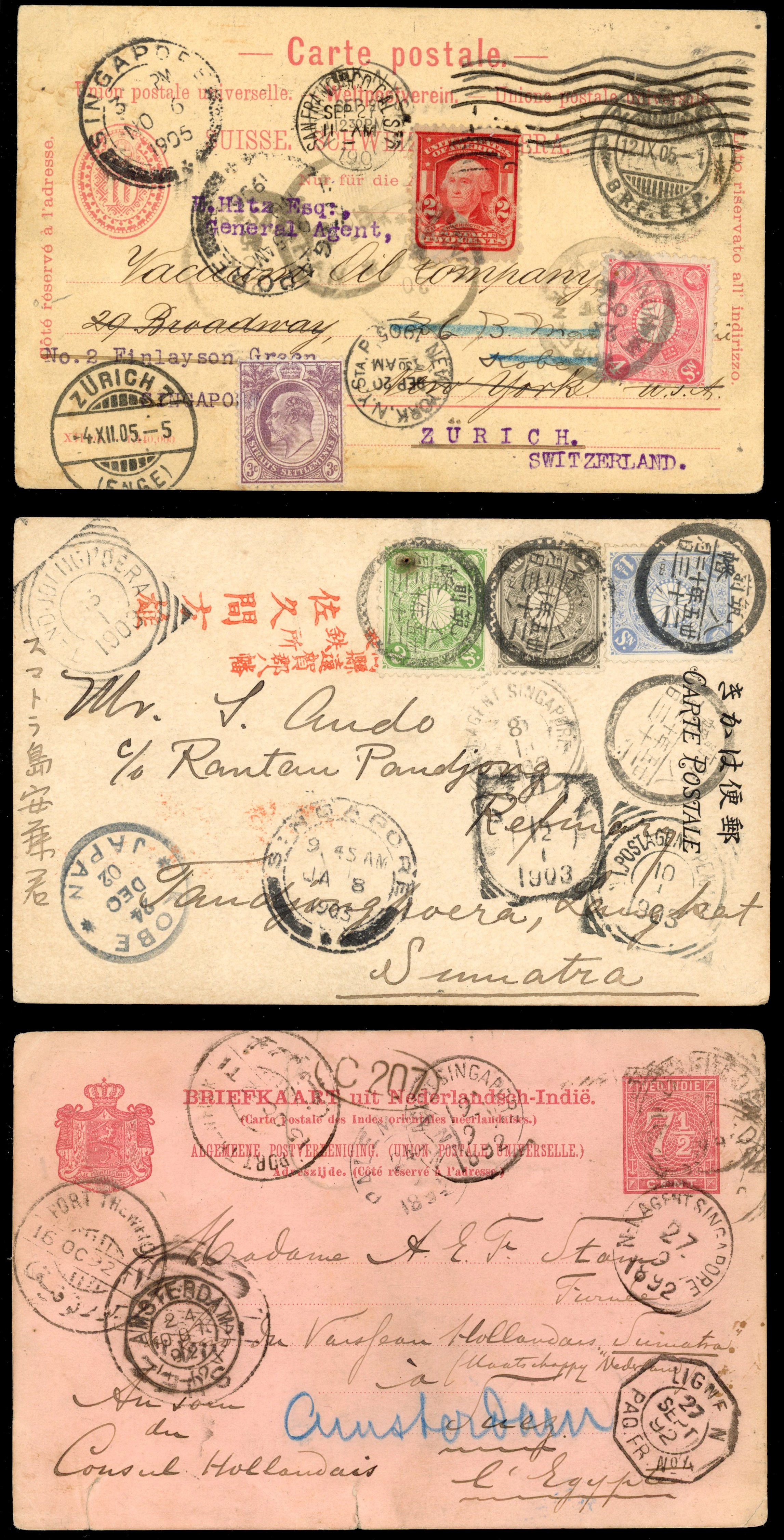 Malaya 1890-1900s group five transiting items through Singapore