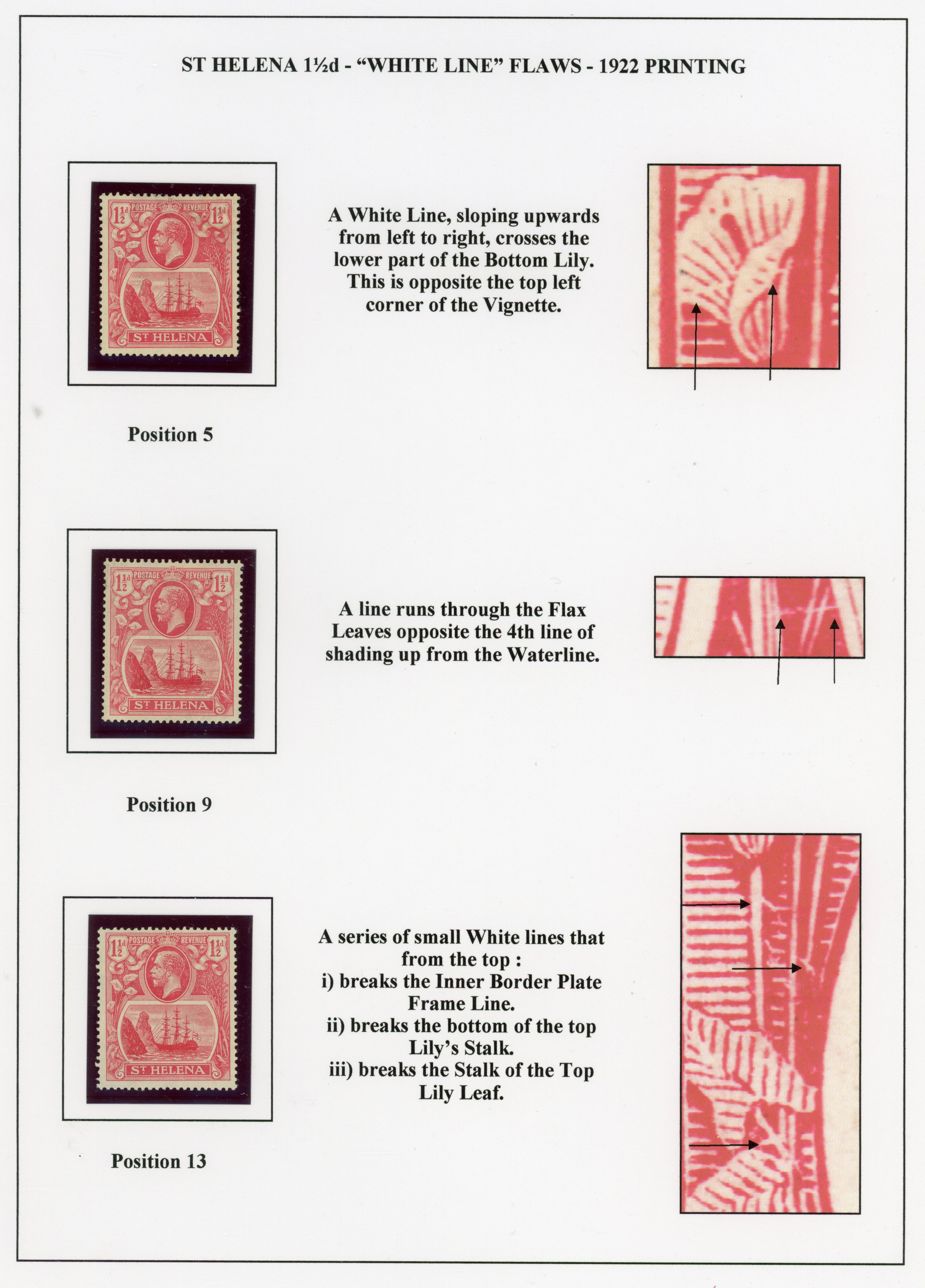 St Helena SG 99 study of 1922 'White Line' varieties