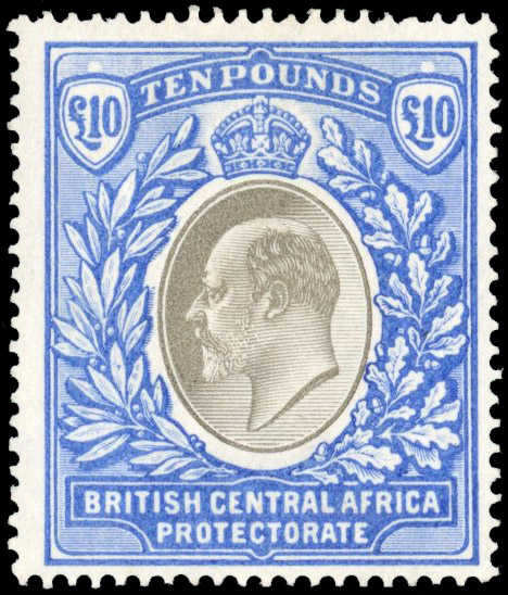 Nyasaland SG 67 1903 £10 grey and blue mint