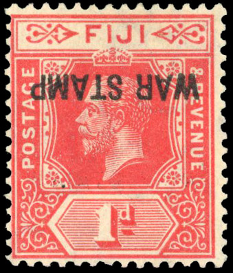 Fiji 1915-19 1d bright scarlet War Stamp error overprint inverted