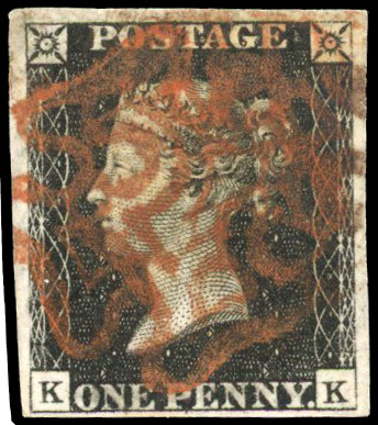 GB: 1840 1d black, Plate 4, (KK) neat red-brown MC SG 2