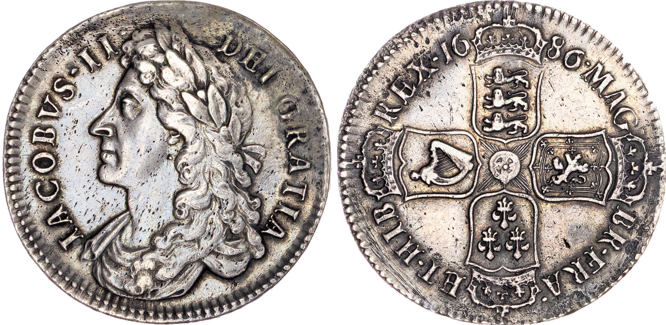 James II (1685-1688), AR Halfcrown, 1686 SECVNDO.