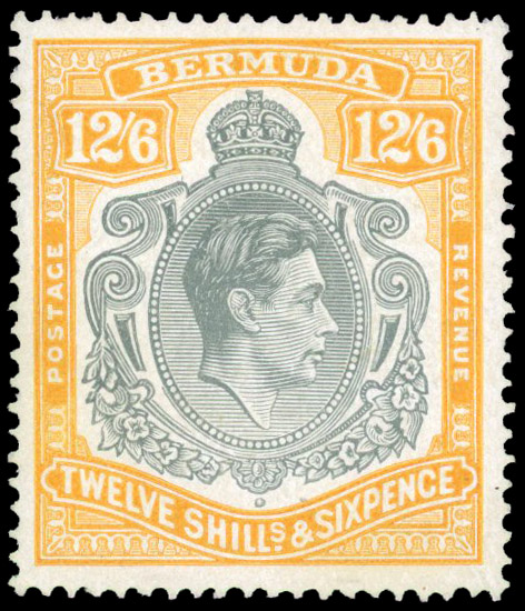 Bermuda 1938-53 12s6d grey and yellow ('lemon'), SG 120d