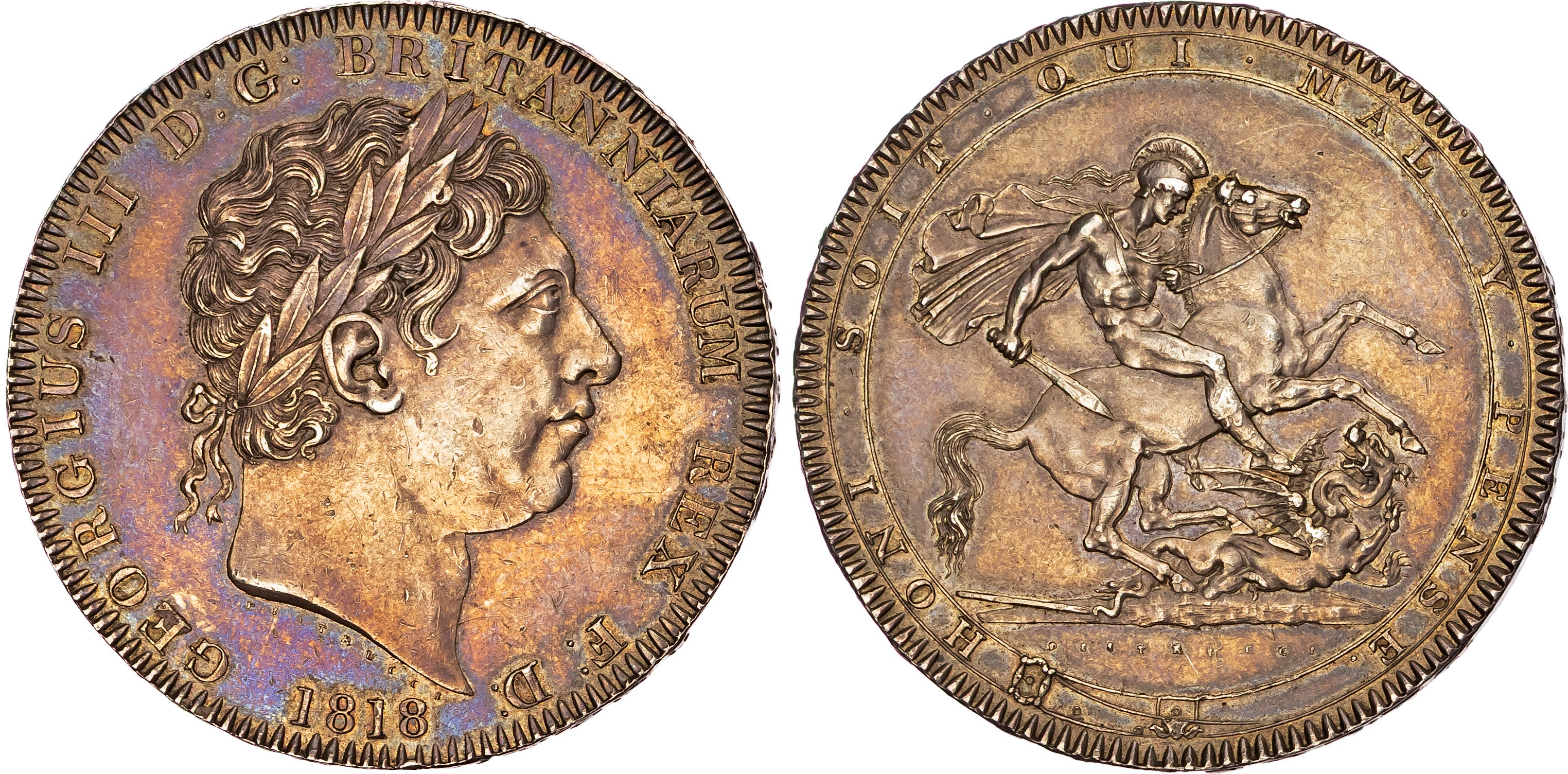 George III (1760 -1820), AR Crown, 1818 LVIII. 