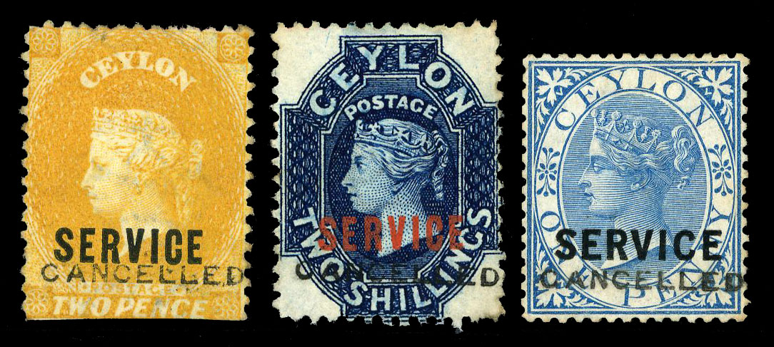 Ceylon Officials SG O1,O5 & O6 optd Cancelled 