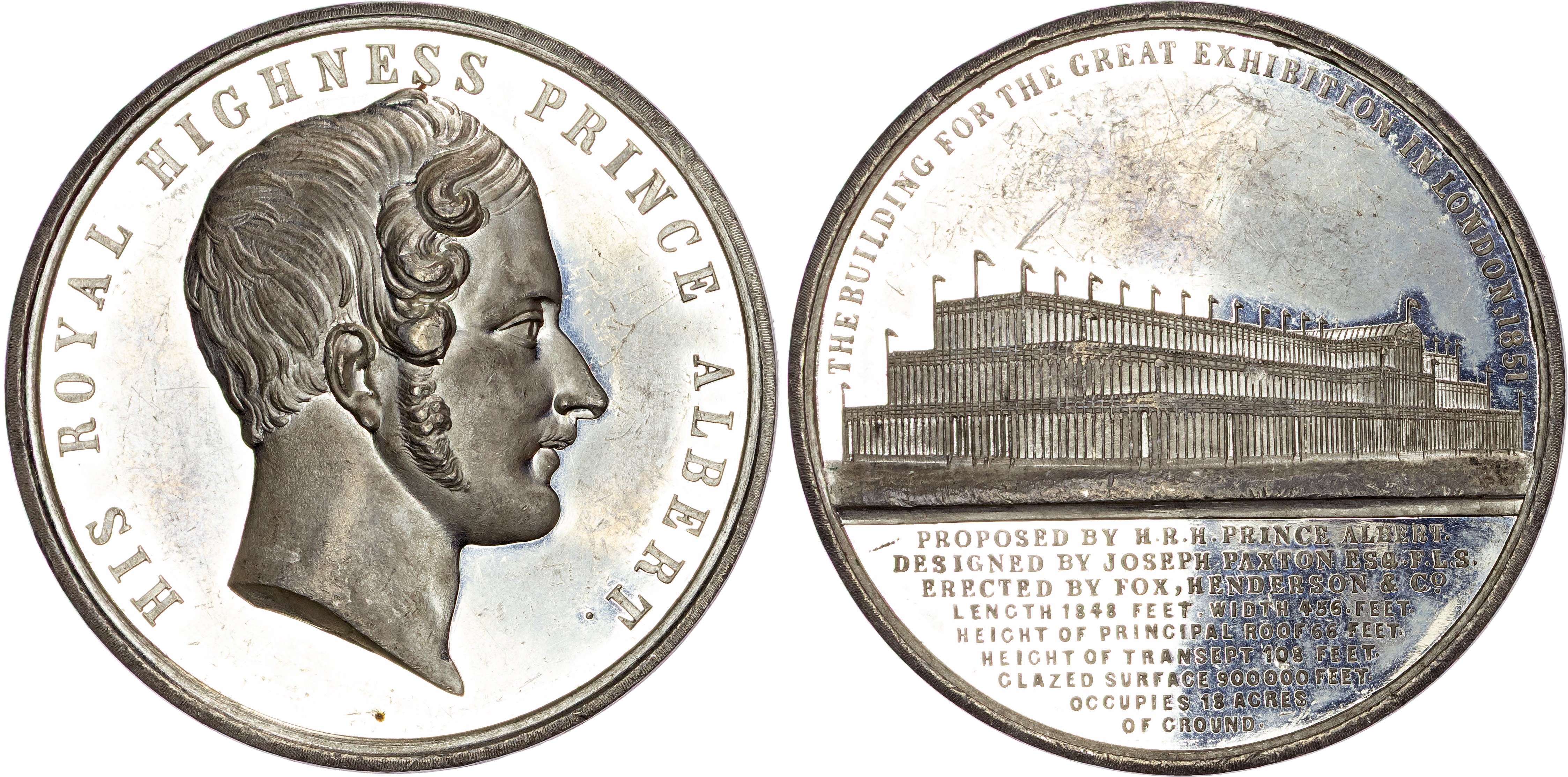Victoria 1837 -1901, The Great Exhibition, Hyde Park, 1851, White metal medal by T. Ottley.