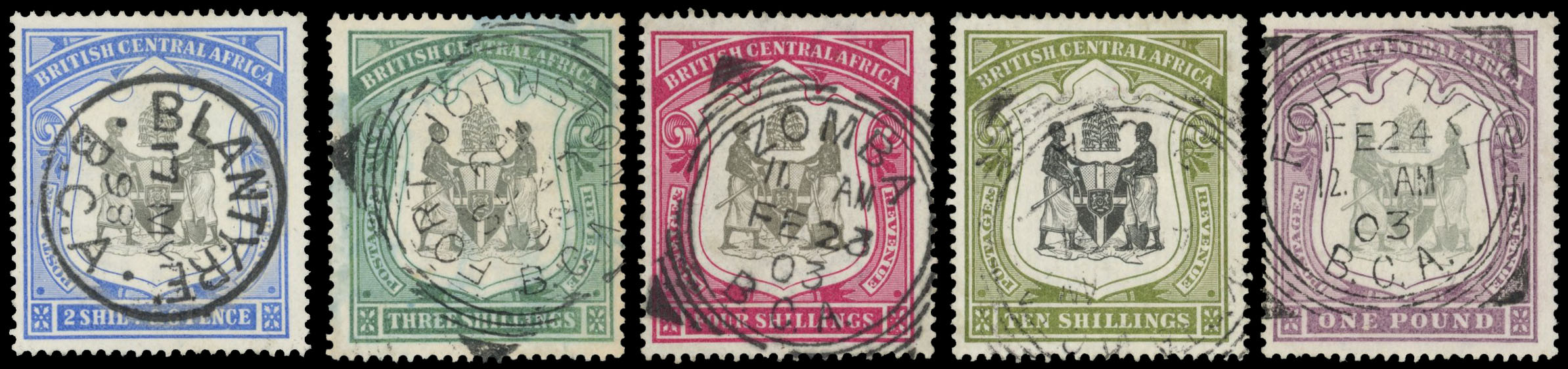 Nyasaland SG 48-51 1897 2s6d to £1 used