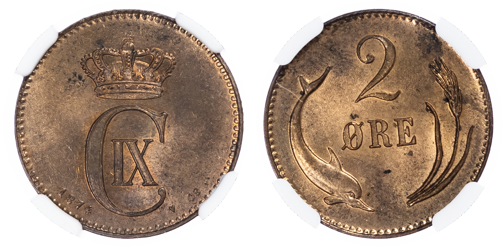 Denmark. Christian IX Æ 2 Ore. 1874 CS.