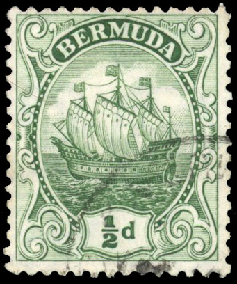 BERMUDA: 1922 ½d green, watermark inverted, fine used SG 77aw