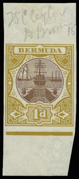 1902 1d "Dock" imperforate colour trial in brown...