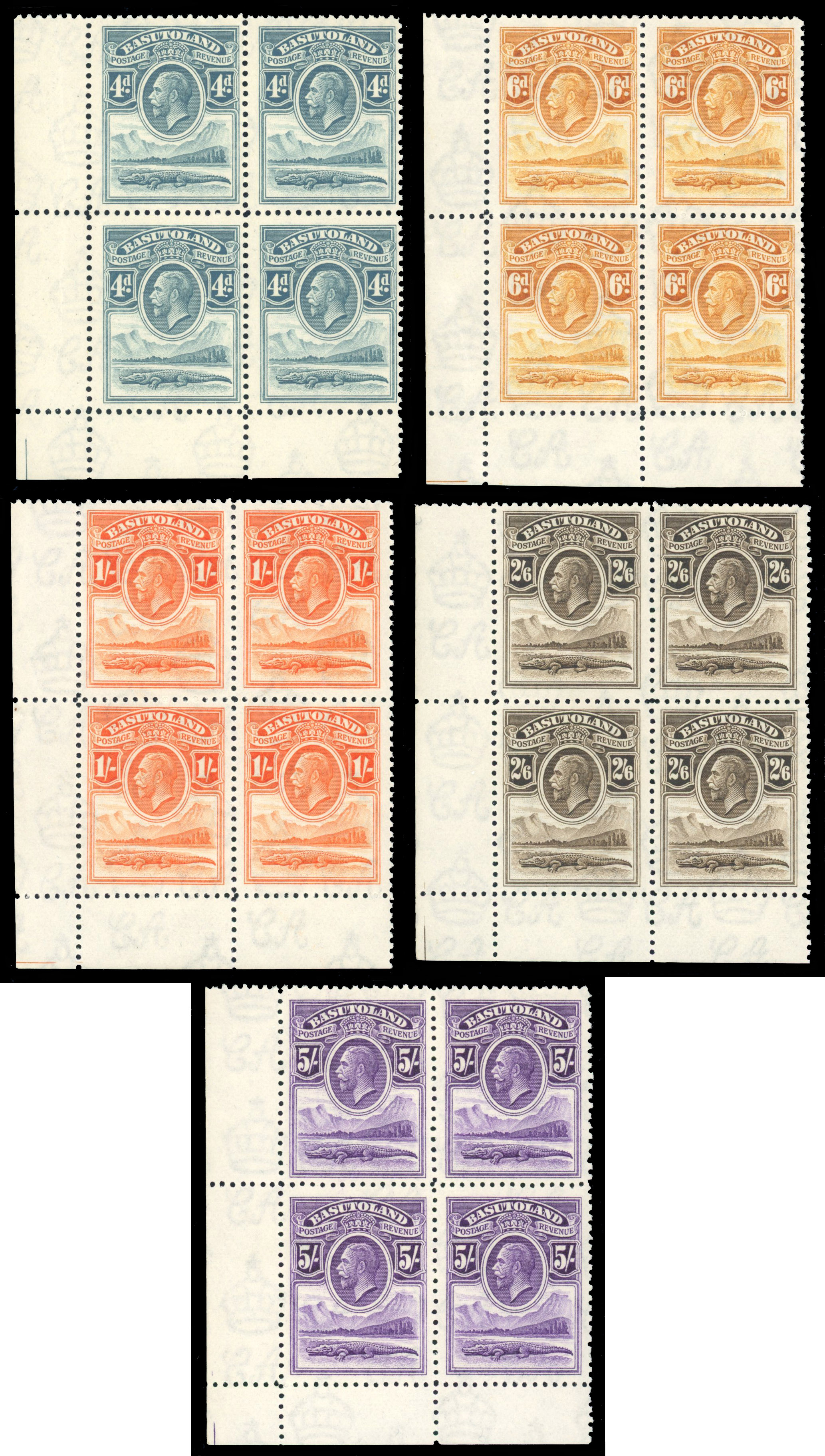 Basutoland SG 1/9 in unmounted blocks of four